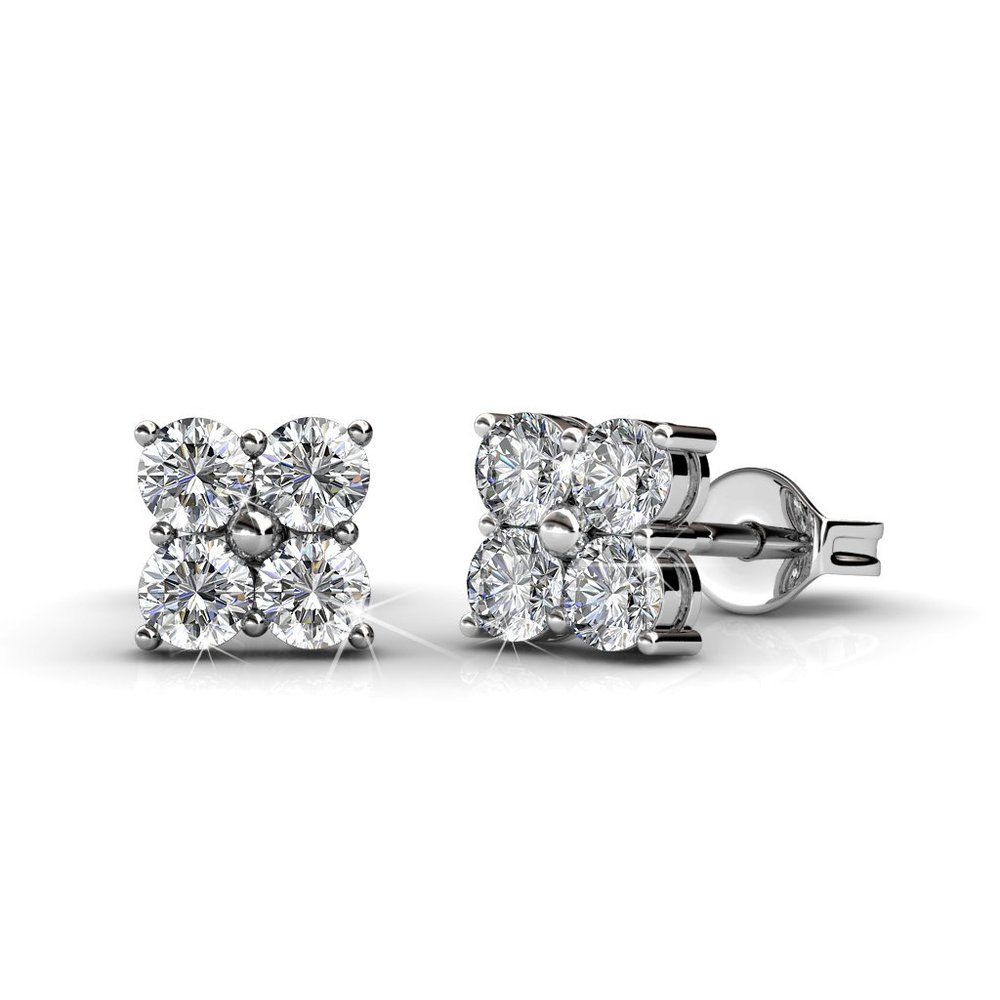 Square Flower Diamond Stud Earrings‎ Australian Crystals